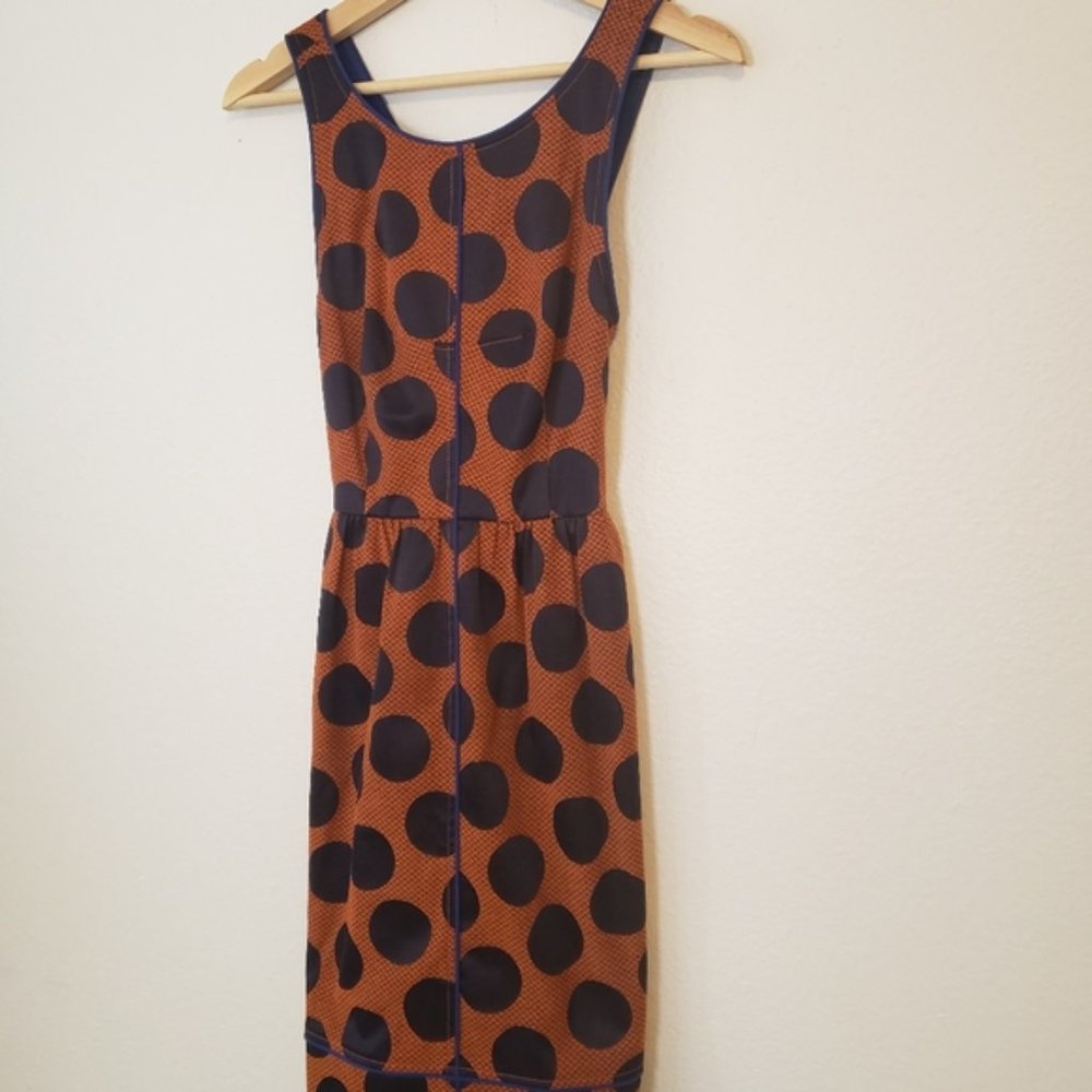 Anthropologie Size 0 Maeve Rokin Orange Blue Criss Cross Back Polka Dot Dress - Picture 9 of 10